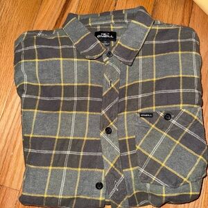 O'Neill Men's Gray and Yellow Plaid Shirt